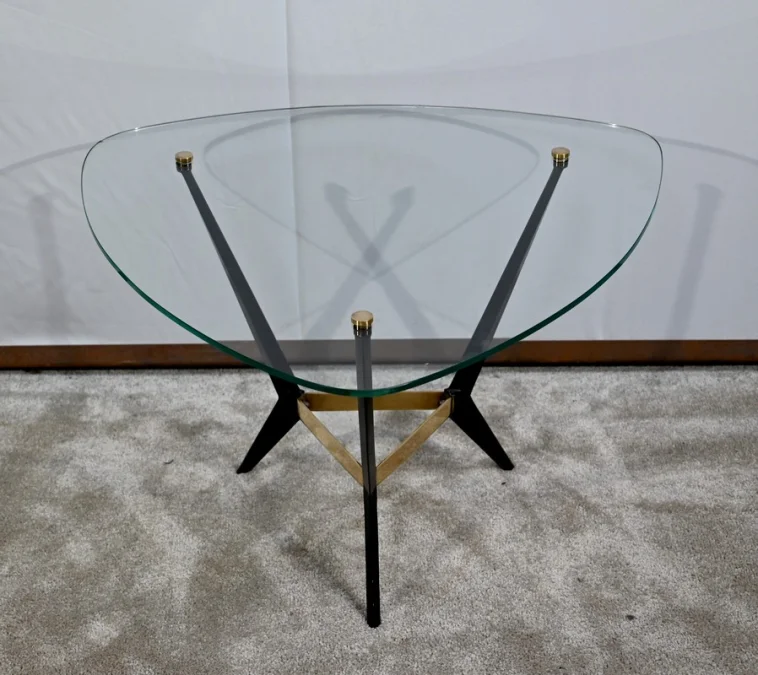 Petite Table Basse en Verre et Métal – 1980