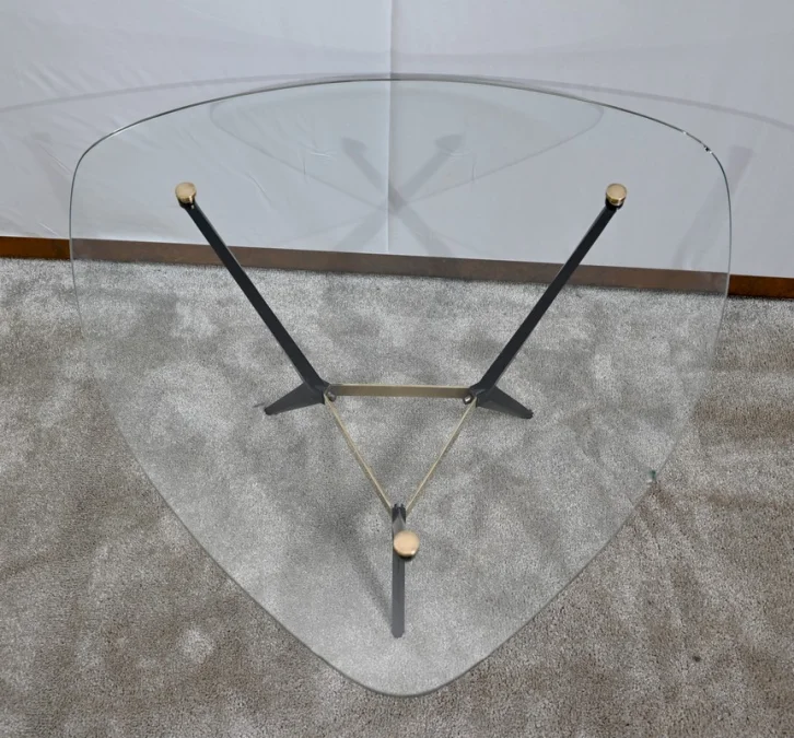 Petite Table Basse en Verre et Métal – 1980
