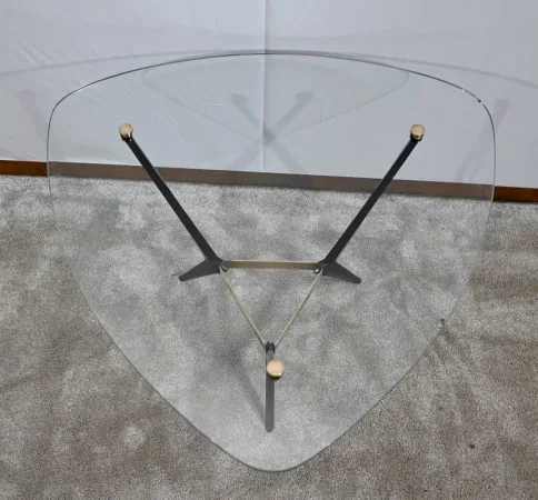 Petite Table Basse en Verre et Métal – 1980