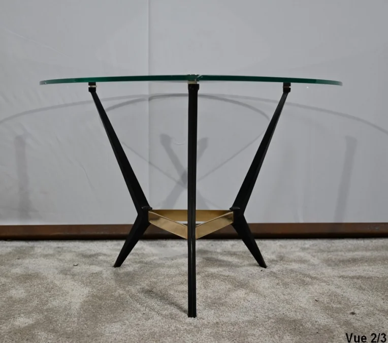Petite Table Basse en Verre et Métal – 1980