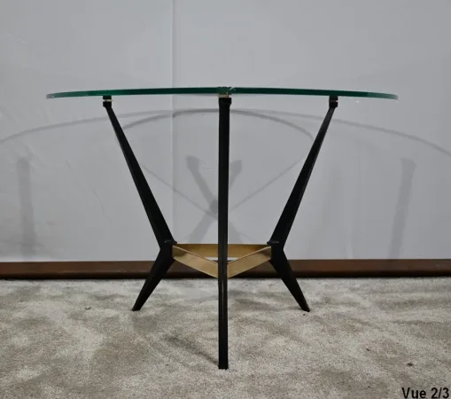 Petite Table Basse en Verre et Métal – 1980