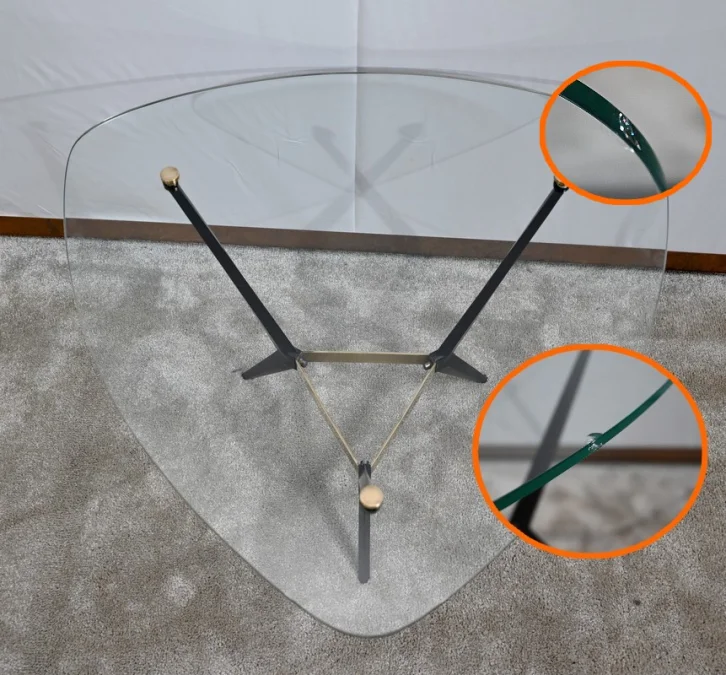 Petite Table Basse en Verre et Métal – 1980
