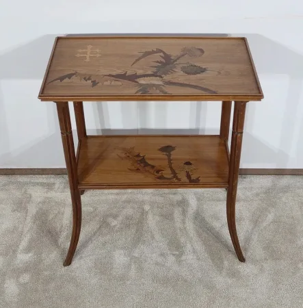 Table à Thé à Décors marquetés, signée E. Gallé, Art Nouveau – Fin XIXe