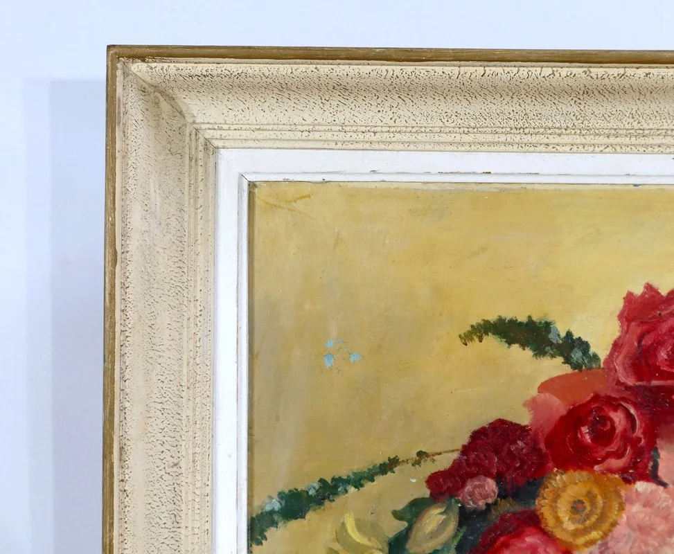 Grand Tableau « Nature Morte au bouquet de fleurs » signé Obligi - Début XXe
