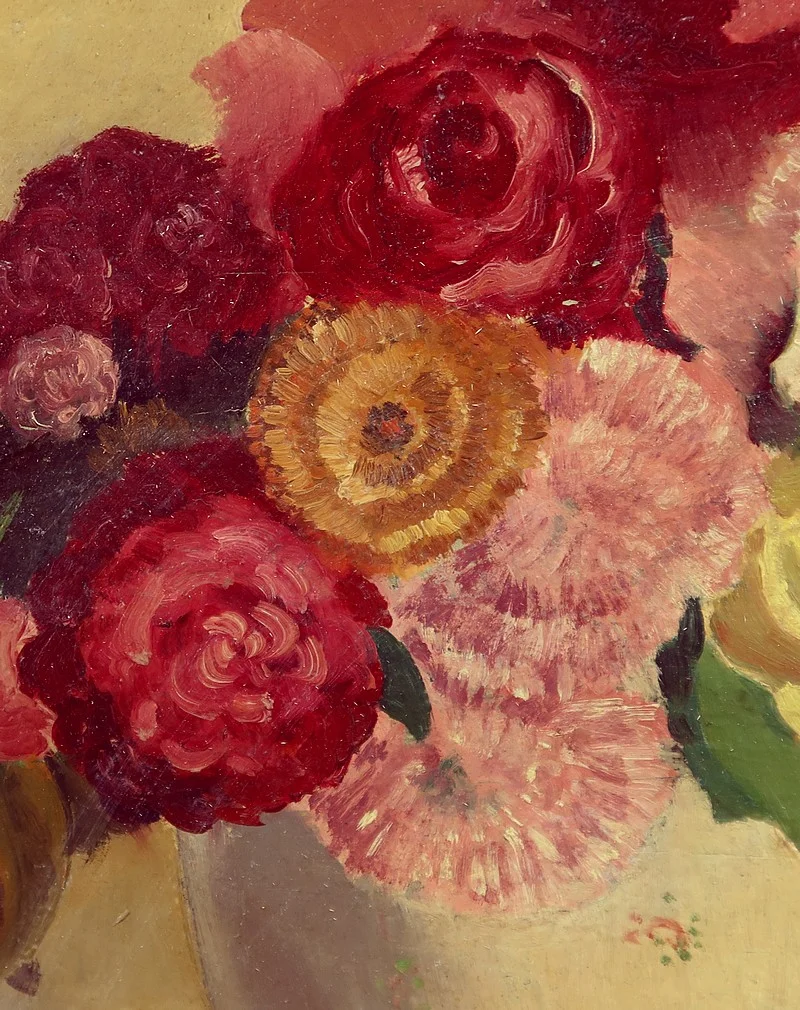 Grand Tableau « Nature Morte au bouquet de fleurs » signé Obligi - Début XXe