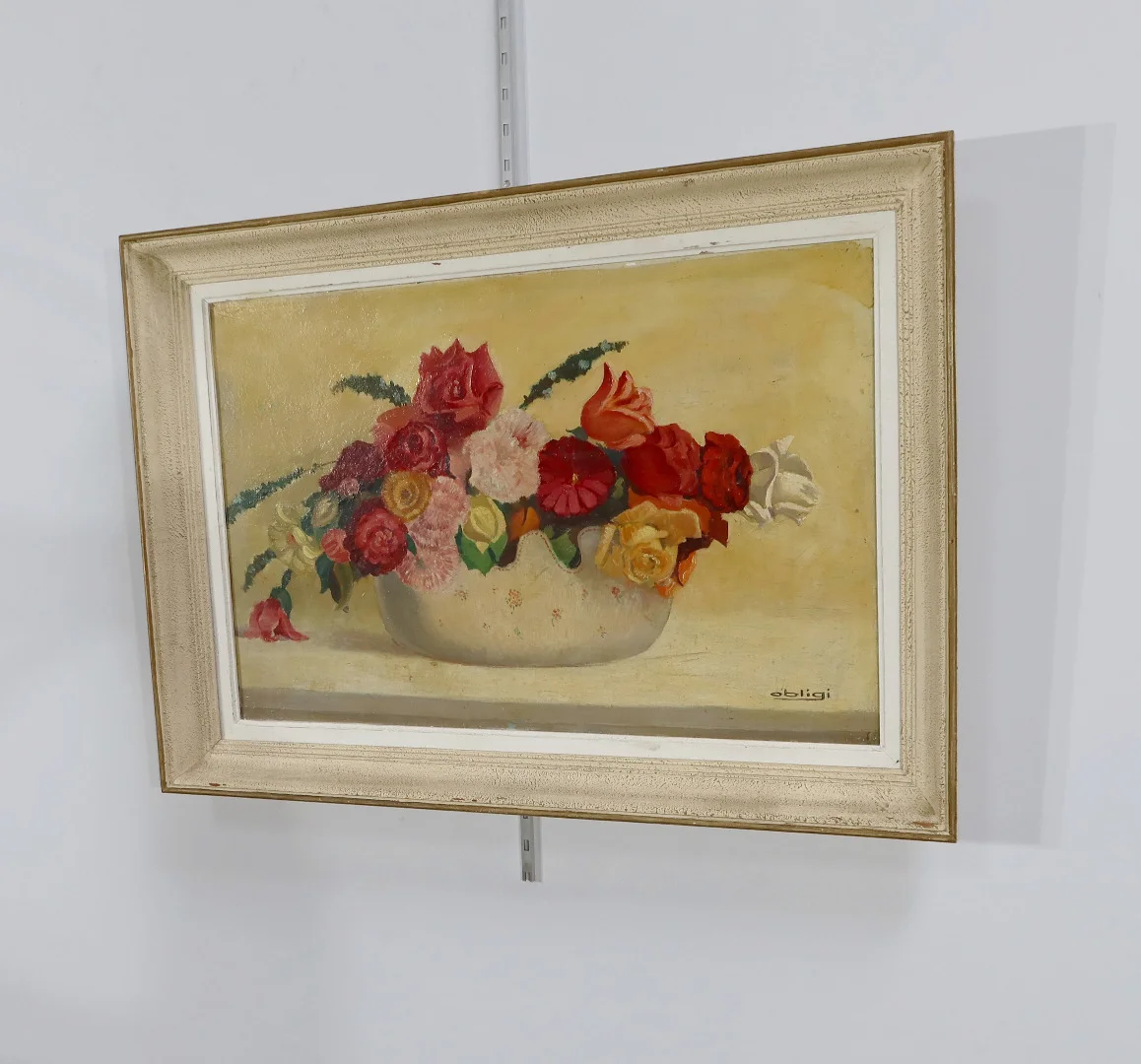 Grand Tableau « Nature Morte au bouquet de fleurs » signé Obligi - Début XXe
