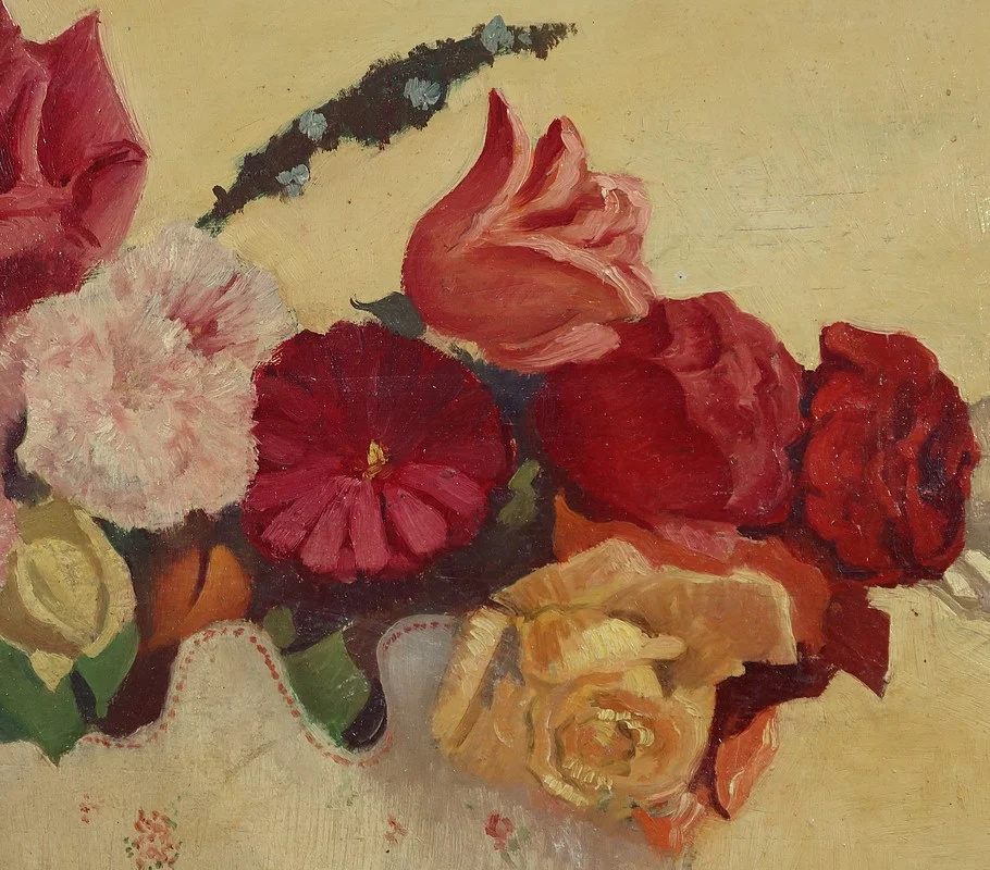 Grand Tableau « Nature Morte au bouquet de fleurs » signé Obligi - Début XXe