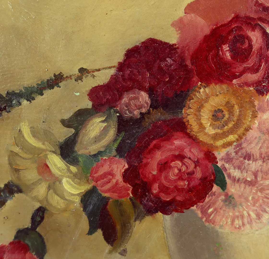 Grand Tableau « Nature Morte au bouquet de fleurs » signé Obligi - Début XXe