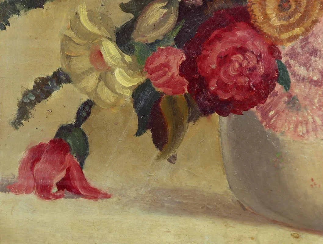 Grand Tableau « Nature Morte au bouquet de fleurs » signé Obligi - Début XXe
