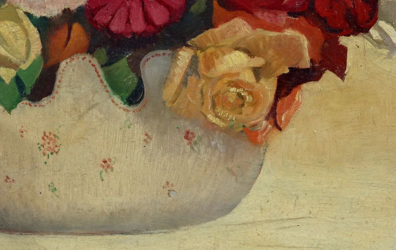 Grand Tableau « Nature Morte au bouquet de fleurs » signé Obligi - Début XXe