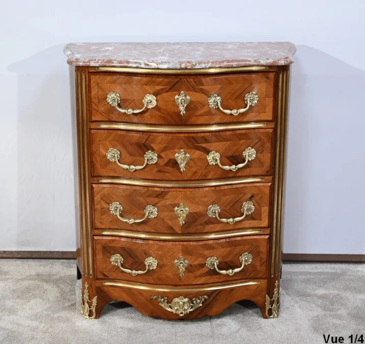Petite Commode Tombeau d’entre-deux en Bois de Violette et de Bois de Rose, style Louis XIV – 2ème moitié du XIXe