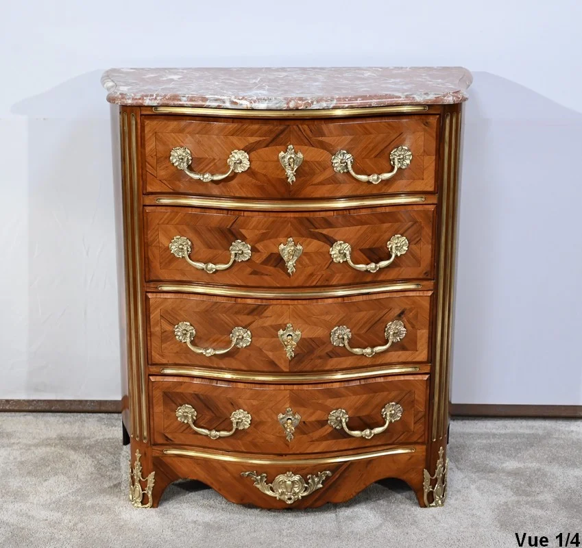 Petite Commode Tombeau d’entre-deux en Bois de Violette et de Bois de Rose, style Louis XIV – 2ème moitié du XIXe