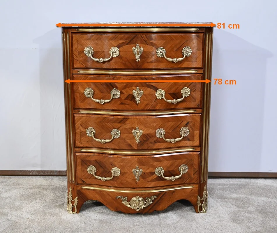 Petite Commode Tombeau d’entre-deux en Bois de Violette et de Bois de Rose, style Louis XIV – 2ème moitié du XIXe