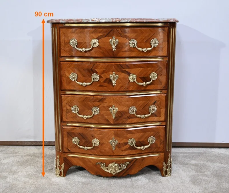 Petite Commode Tombeau d’entre-deux en Bois de Violette et de Bois de Rose, style Louis XIV – 2ème moitié du XIXe