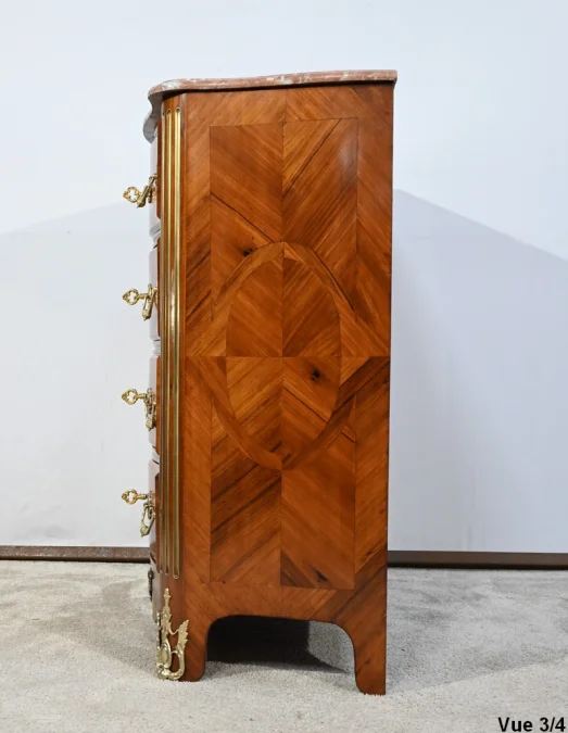 Petite Commode Tombeau d’entre-deux en Bois de Violette et de Bois de Rose, style Louis XIV – 2ème moitié du XIXe