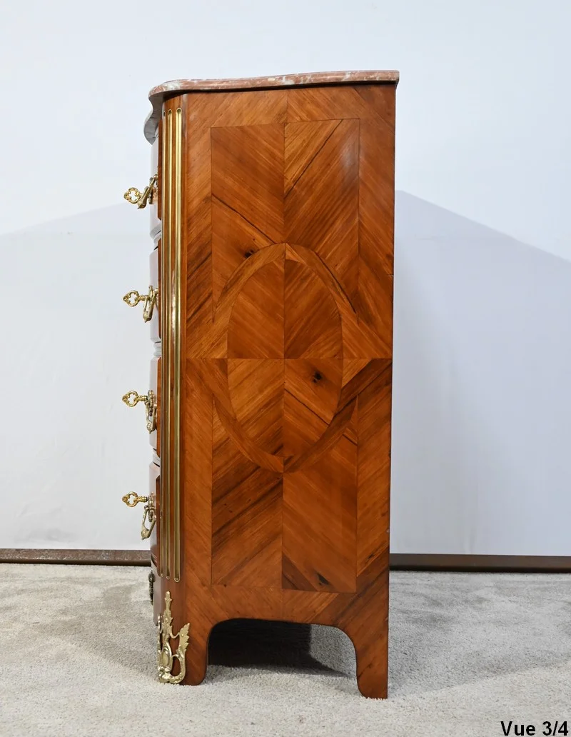 Petite Commode Tombeau d’entre-deux en Bois de Violette et de Bois de Rose, style Louis XIV – 2ème moitié du XIXe