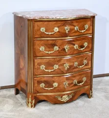 Petite Commode Tombeau d’entre-deux en Bois de Violette et de Bois de Rose, style Louis XIV – 2ème moitié du XIXe