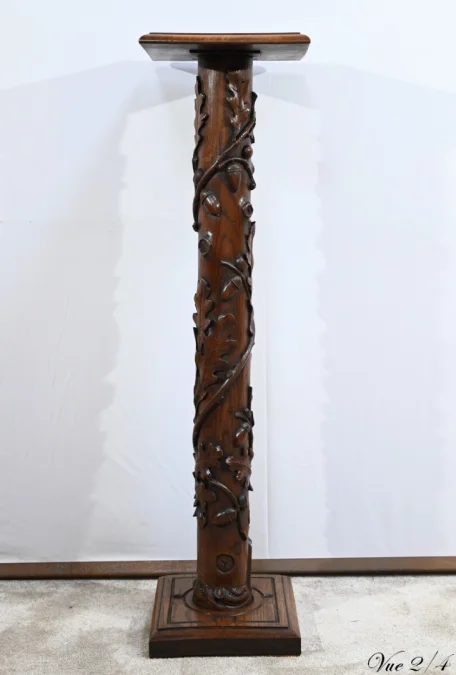 Colonne en Chêne et en Noyer, Art Nouveau - 1900