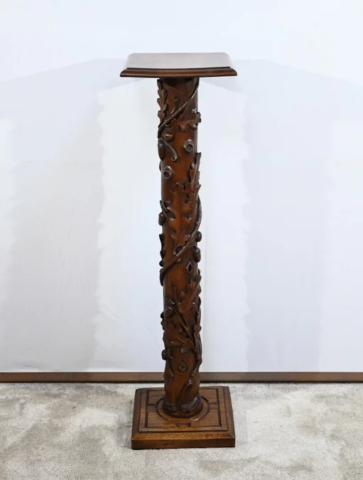 Colonne en Chêne et en Noyer, Art Nouveau - 1900