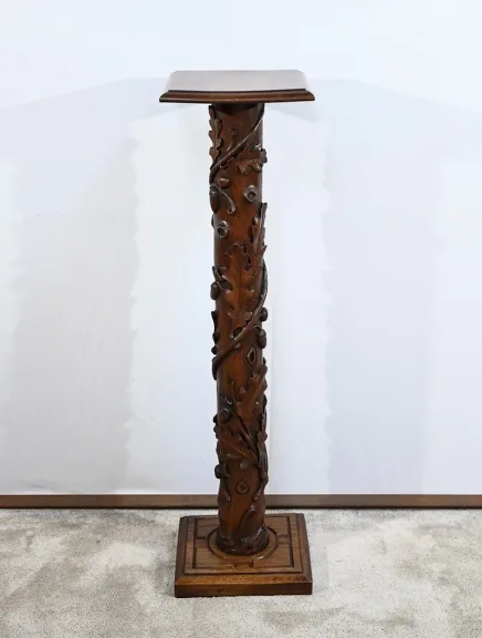 Colonne en Chêne et en Noyer, Art Nouveau - 1900