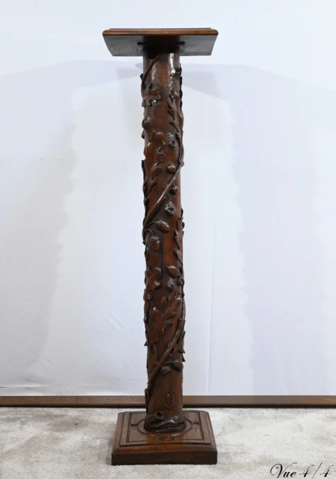 Colonne en Chêne et en Noyer, Art Nouveau - 1900