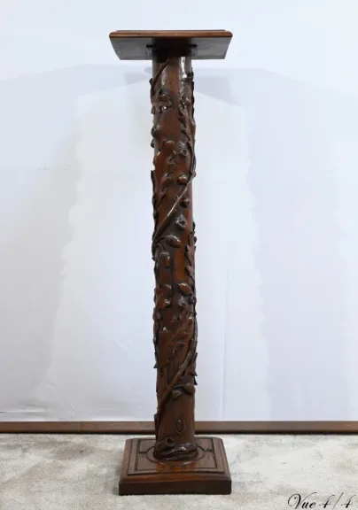 Colonne en Chêne et en Noyer, Art Nouveau - 1900