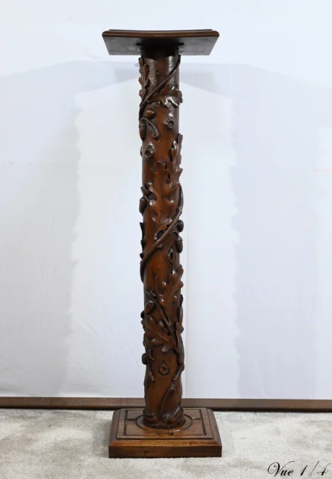 Colonne en Chêne et en Noyer, Art Nouveau - 1900