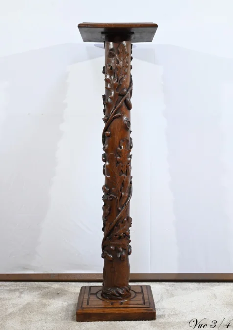 Colonne en Chêne et en Noyer, Art Nouveau - 1900