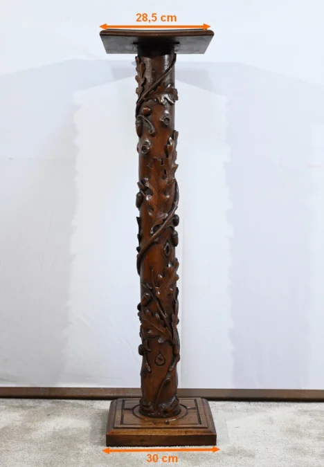 Colonne en Chêne et en Noyer, Art Nouveau - 1900