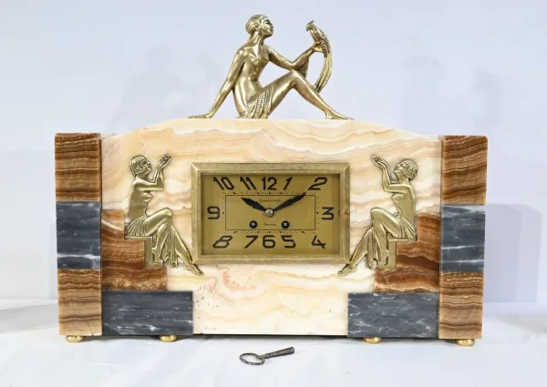 Ensemble de Cheminée en Onyx et Bronze, estampillé A. Gapaillard, Art Déco – 1920