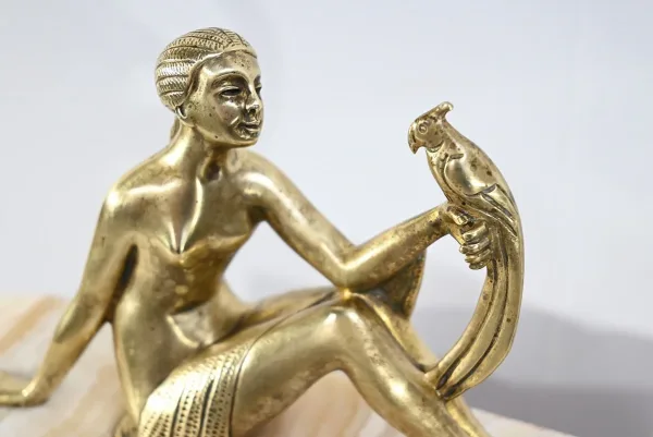 Ensemble de Cheminée en Onyx et Bronze, estampillé A. Gapaillard, Art Déco – 1920
