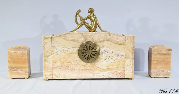 Ensemble de Cheminée en Onyx et Bronze, estampillé A. Gapaillard, Art Déco – 1920
