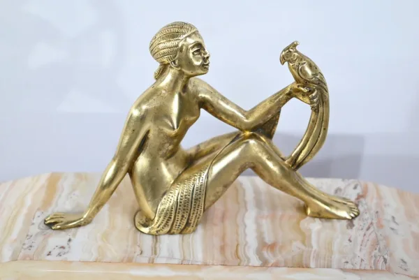 Ensemble de Cheminée en Onyx et Bronze, estampillé A. Gapaillard, Art Déco – 1920