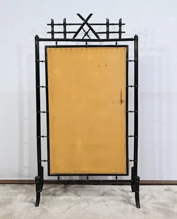 Écran de Cheminée en Bois noirci et Soierie, esprit Bambou – 1920