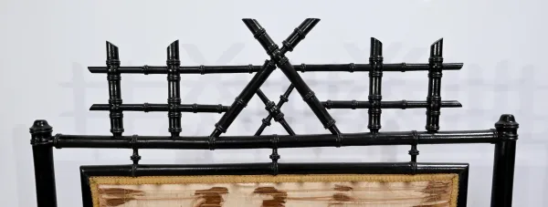 Écran de Cheminée en Bois noirci et Soierie, esprit Bambou – 1920
