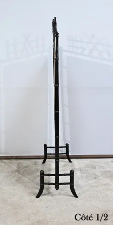 Écran de Cheminée en Bois noirci et Soierie, esprit Bambou – 1920