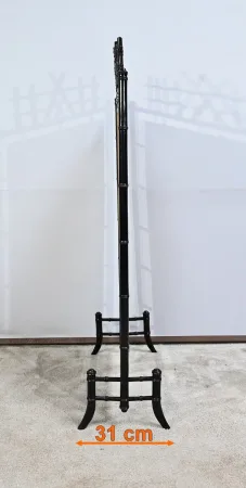 Écran de Cheminée en Bois noirci et Soierie, esprit Bambou – 1920