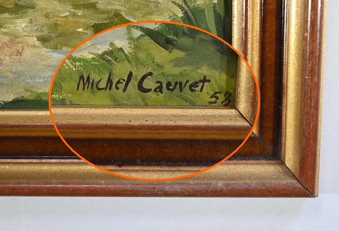 ÖL AUF HOLZ signiert M. CAUVET 1958