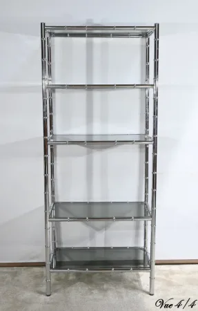 Étagère 5 Niveaux en Métal Chromé, esprit Bambou – 1970