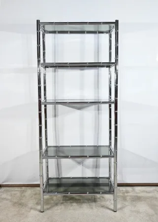 Étagère 5 Niveaux en Métal Chromé, esprit Bambou – 1970