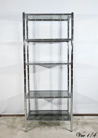 Étagère 5 Niveaux en Métal Chromé, esprit Bambou – 1970