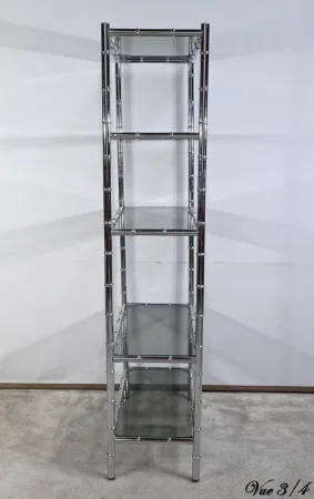 Étagère 5 Niveaux en Métal Chromé, esprit Bambou – 1970