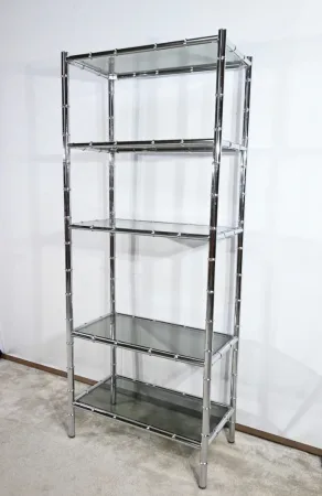 Étagère 5 Niveaux en Métal Chromé, esprit Bambou – 1970