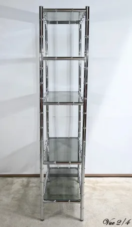 Étagère 5 Niveaux en Métal Chromé, esprit Bambou – 1970