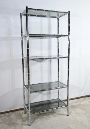 Étagère 5 Niveaux en Métal Chromé, esprit Bambou – 1970