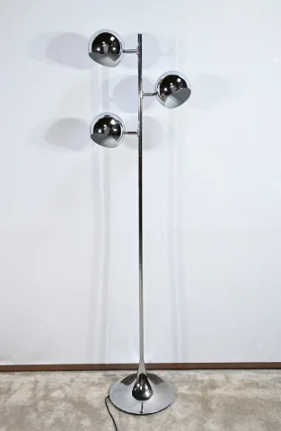 Lampadaire 3 Bras en Métal Chromé - 1970