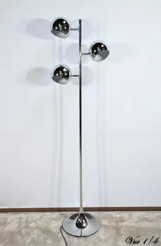 Lampadaire 3 Bras en Métal Chromé - 1970