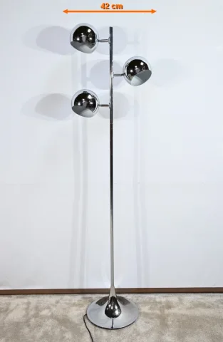 Lampadaire 3 Bras en Métal Chromé - 1970
