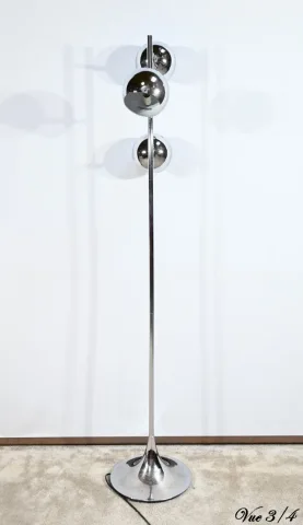Lampadaire 3 Bras en Métal Chromé - 1970