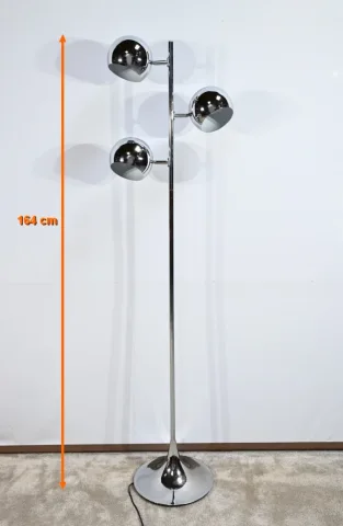Lampadaire 3 Bras en Métal Chromé - 1970
